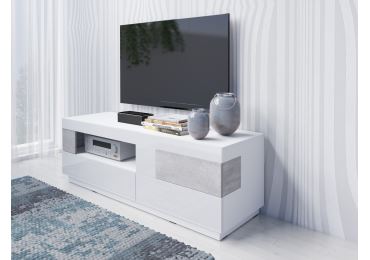SCHIAHOT televizní stolek 2S1V, bílá/bílý lesk/beton colorado