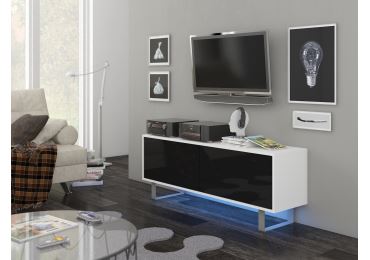 Televizní stolek BOKARO 1, bílá/černý lesk, 5 let záruka