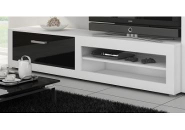 Televizní stolek MOLTENO, bílá/černý lesk, 5 let záruka